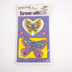 Vintage Ironables Scratch & Sniff Butterfly Heart Patches Iron On Morgan 1983